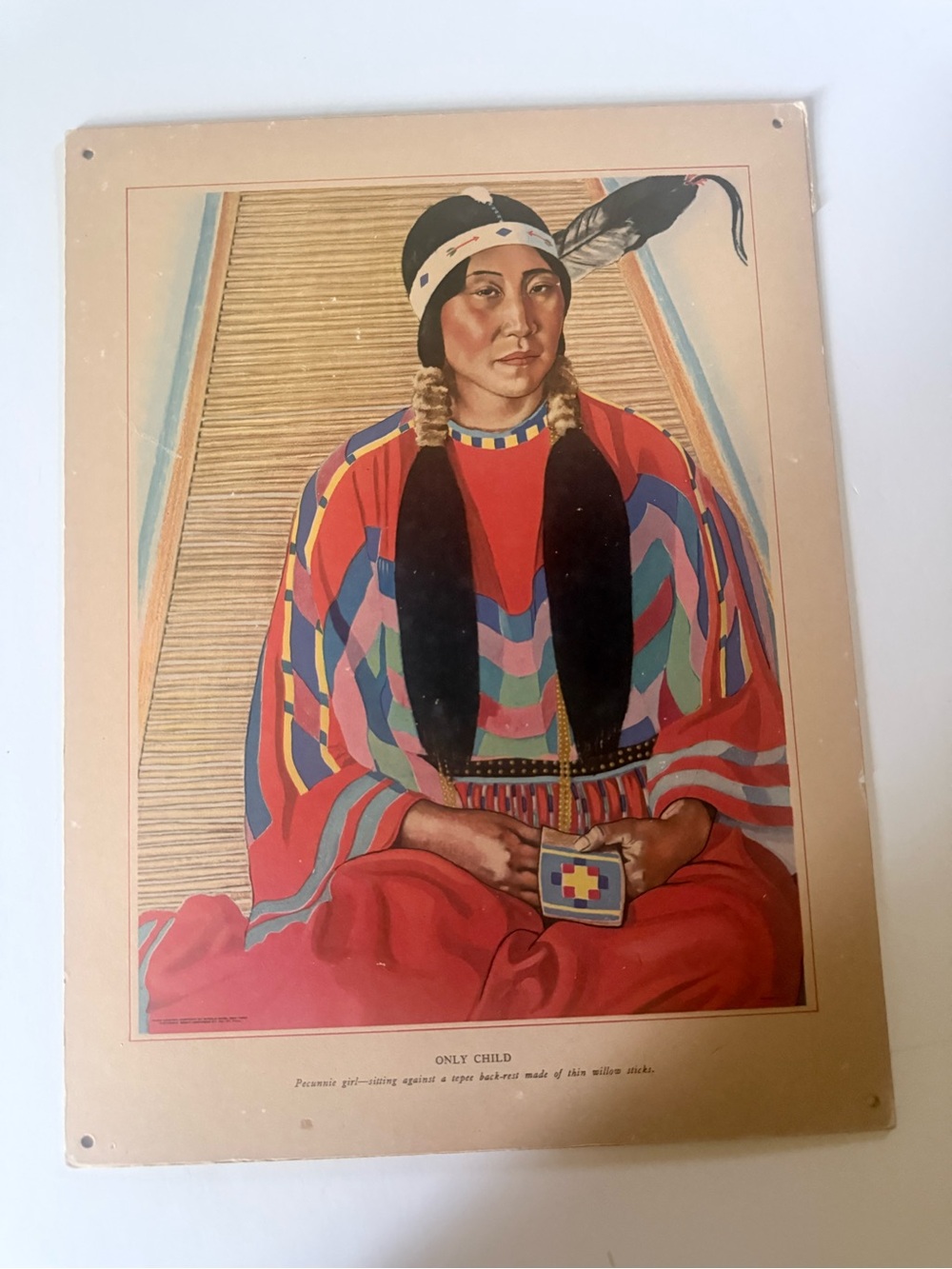 Vintage  Native Portrait Wall Art Print in Red - Winold Reiss